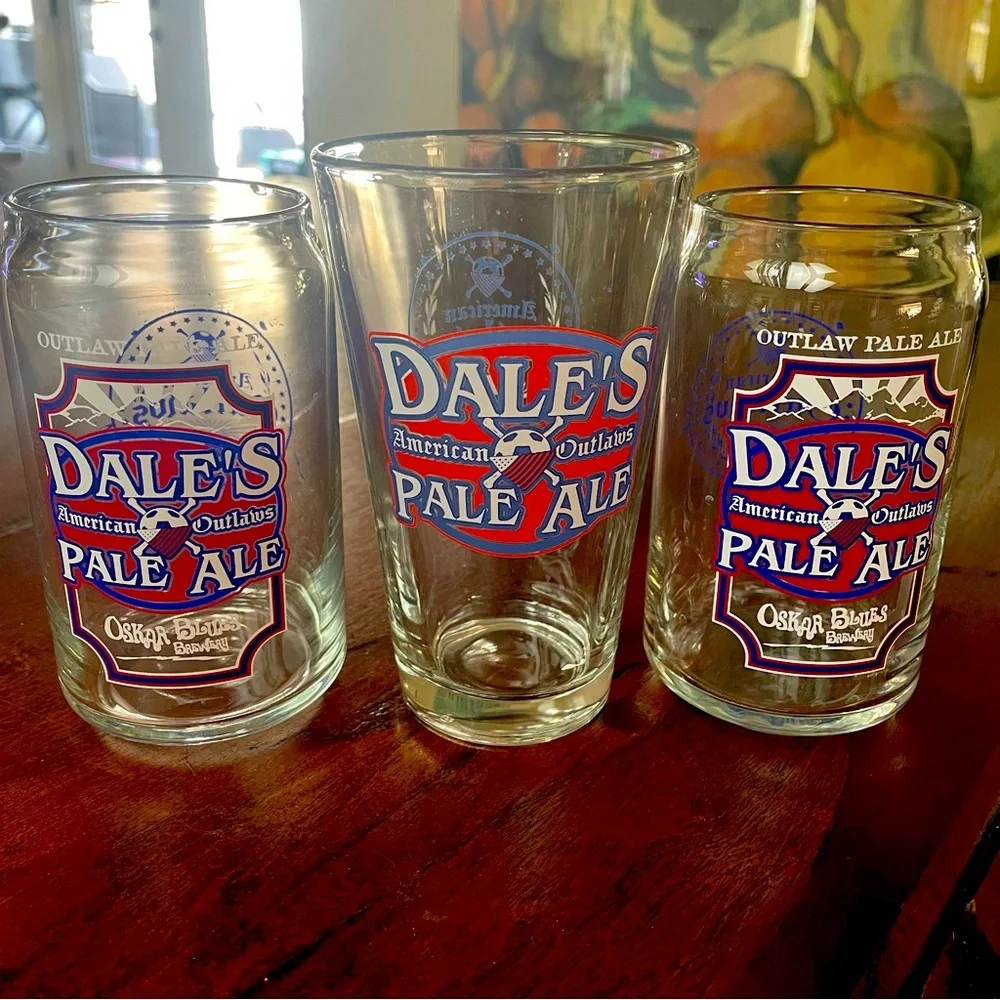 Oskar Blues Dale’s Pale Ale * American Outlaws * Beer Glasses x3